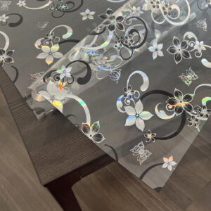 Protecție masă transparent cu model, argintiu floral 100 x 100 cm