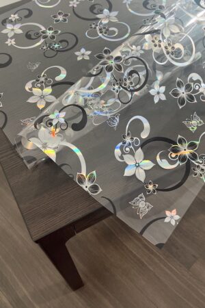 Protecție masă transparent cu model, argintiu mat