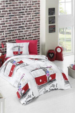 Lenjerie de pat pentru copii Valentini Bianco model San Francisco Red