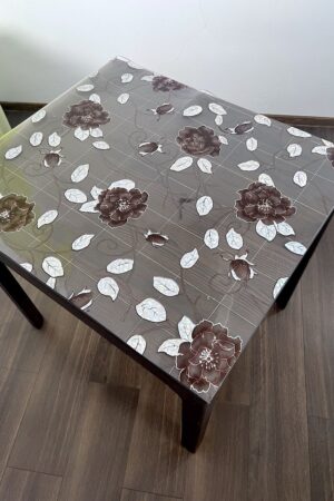 Protecție masă transparenta cu model floral maro