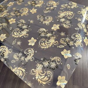 Protecție masă transparenta cu model auriu floral, 80 x 80 cm